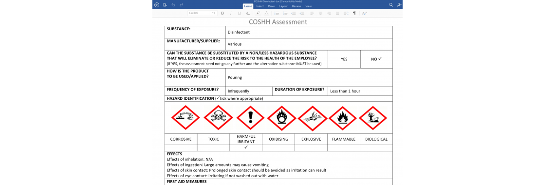COSHH ASSESSMENT DOC